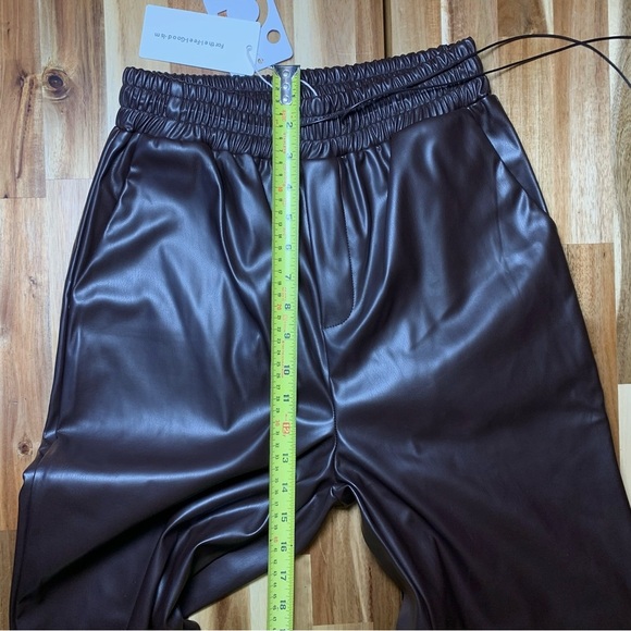 Commense Chocolate Brown Wide Leg Elastic Waist Drawstring Faux Leather Pants Sm - Picture 7 of 10
